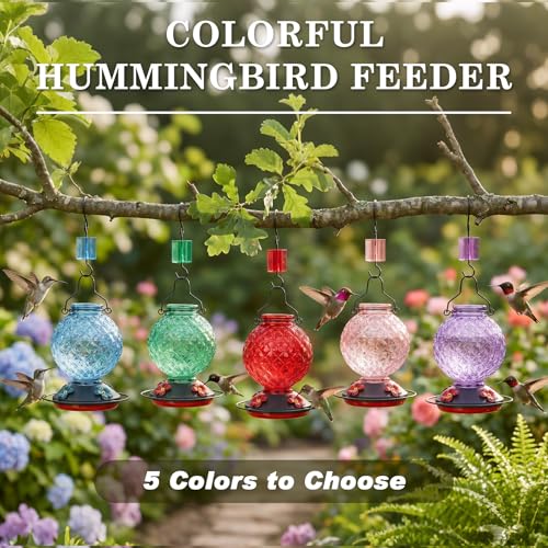 25 OZ Glass Hummingbird Feeder for Outdoors, Leak Proof Hummingbird Feeder with Ant Moat, 4 Bee Resistant Feeding Ports, Easy Clean Wide Mouth Design, Hanging Nectar Feeder, Purple - color: Purple - 25oz