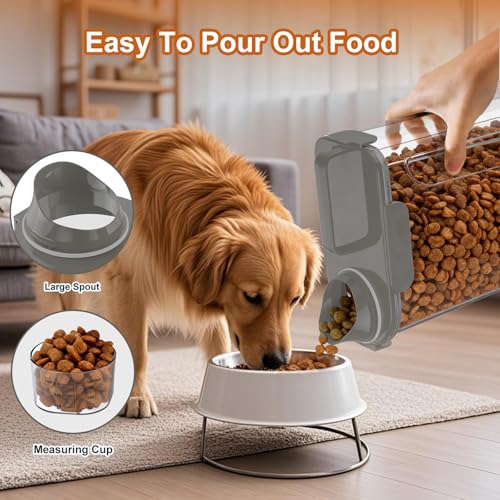 Uppetly Dog Cat Food Storage Container, 5-7Lbs Pet Food Containers, Airtight Cat Food Container with Portable Handle & Measuring Cup, Small Animal Dry Food Dispenser for Dogs, Cats and Birds Grey - color: Grey