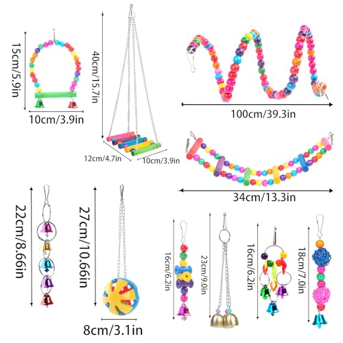 Bird Swing Standing Chewing Training Hanging Toy Hammock Climbing Ladder Drawbridge Birdie Perches Platform for Conure,Cockatiel,Mynah,Love Birds,Finches,Budgerigar,Pigeon - size: 10pcs