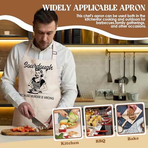 Sourdough Apron for Women with Deep Pockets - Funny Bakers Apron, Unique Sourdough Gifts for Women & Bread Bakers, Adjustable Kitchen Apron for Mom, Mother’s Day Baking Gift - B20 - color: Sourdough Because Murder is Wrong 1