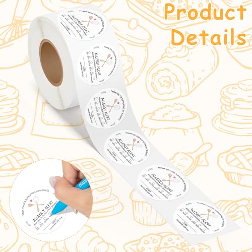 Food Allergy Alert Stickers - 500 Count Allergen Warning Label Writable Ingredient Adhesive Round Decal Roll, Food Alert Safety for Restaurant Home Kitchen Bakery Cake Shop (2 x 2 Inch, White) - color: Food Allergy White