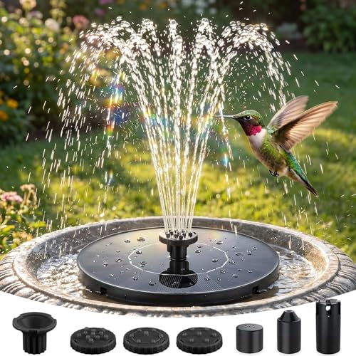 Solar Fountain for Bird Bath, 2026 Upgrade 1.4W Solar Water Fountain Pump with 7 Nozzles, 4 Fixed Pipes, Outdoor Standing Floating Solar Fountain for Garden, Ponds, Pool, Fish Tank, 6.3 Inch