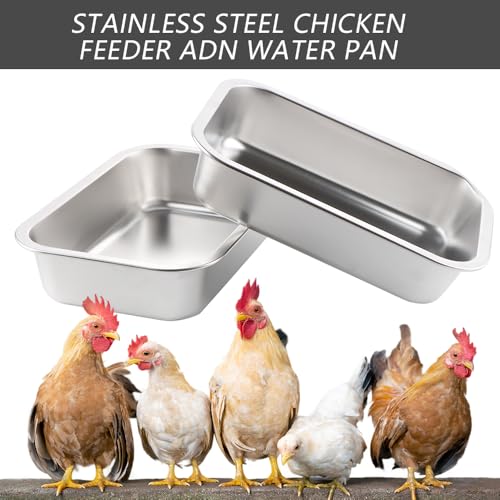 2 Pack Heavy Duty Metal Chicken Feeder Trough Water Feeder Large Capacity Feed Trough Bucket for Chicken Duck Pig Deer Livestock Pet Poultry