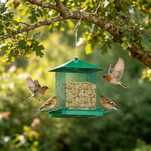 HOSUN 100% Metal Hanging Wild Bird Feeder, Bird Watching Gift | All-Around Feeding with Metal Perches,Mesh Ventilated,Outdoor Feeder with Steel Rope & Hook for Garden Yard Patio