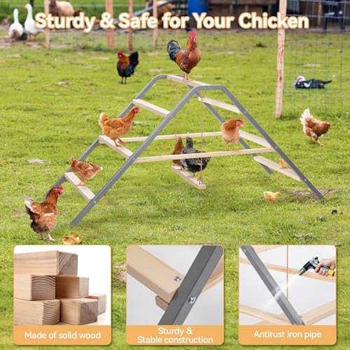 PETSFIT Chicken Perch, Solid Wood & Rustproof Iron Roosting Bar with Swing | Fits 10-12 Chickens, Promotes Natural Exercise, Easy to Assemble and Clean, Backyard Coops and Farms, All-Weather Outdoor Use - size: 62"Lx24"Wx28"H