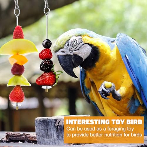2PCS Bird Cage Food Holder with Hook, Stainless Steel Bird Feeder for Cage, Parrot Fruit Skewers, Bird Foraging Toys for Macaw Parakeet Parrot Budgie (2 Sizes)