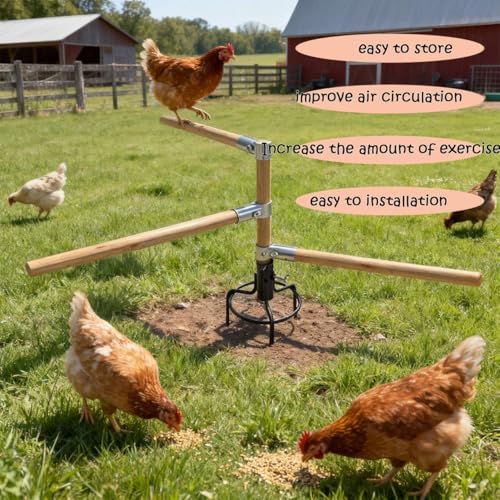 2 Pack Chicken Perch Toys for Coop & Backyard Chickens, Small Chicken Perch Roosting Bars with 3-Prong Metal Ground Plug & Adjustable and Replaceable Wood Bar(Wooden, 22" H x 14" R) - size: 2pack 22" H