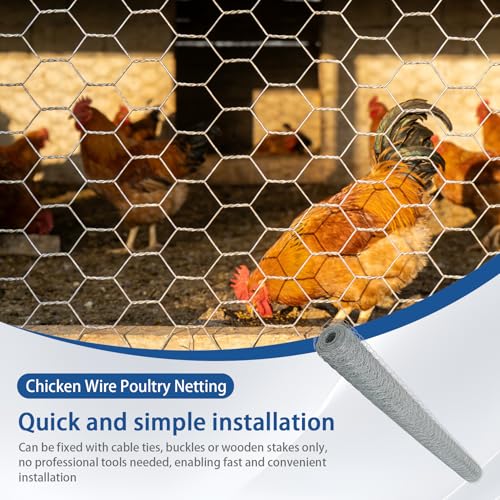 WFLNHB Hexagonal Chicken Wire Poultry Netting Galvanized Mesh Garden Fence Barrier Fence Mesh Roll 6Feet x 150Feet - size: 6FTx150FT