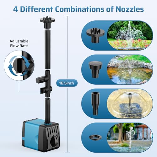 10W Solar Water Fountain Pump, Solar Powered Water Pump with 120GPH Fountain Pump, 4 Sprayers, 16.4ft Cable, 6.6ft Tubing for Outdoor Pond,Bird Bath,Fish Tank and Garden Water Features - size: 10W