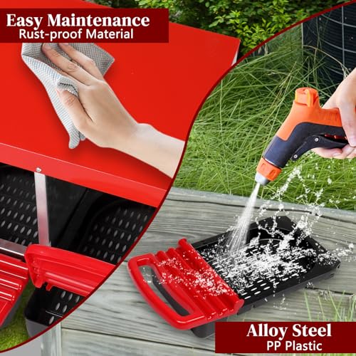 Chicken Nesting Box, Roll Out Metal Chicken Nest Box with Egg Tray, 3 Compartment Hen Nesting Box for Laying Hens, Easy Egg Collection, Red - color: Red-6, size: 3 Holes