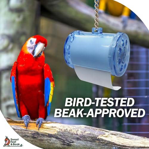 Sweet Feet and Beak Shred Master, Large, 4" Plastic Bird Shredding Toy | Pull & Shred Paper Roll, Durable Bird-Proof Design, Treat Fillable, Quick Link Hanger, Bird Training Toys for Parrots, Macaws - size: Large