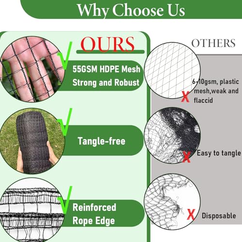 4 x 100ft Deer Fence Netting, Heavy Duty Deer Netting, 55GSM Deer Fence for Garden, Reinforced Edges Anti Bird Netting Mesh for Fruit Trees Vegetable, Raised Bed(55GSM, 4 x100ft) - size: 4 X 100ft