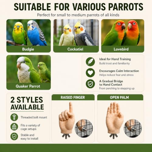 Raised Finger Hand-Shaped Parrot Perch for Bird Cage, Washable Desensitization and Step-Up Training Stand with Secure Screw Mount - size: Raised Finger