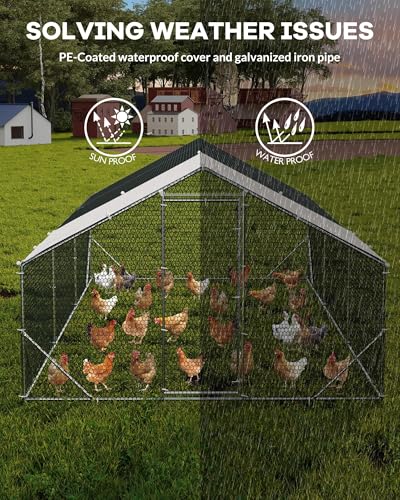 Large Metal Chicken Coop with Run, Walk-in Chicken Pen with Waterproof & Anti-UV Cover, Spire Roof Large Poultry Cage for Hen House, Duck Coop, Dog Kennel and Rabbit Run, 19.68 x 9.84 x 6.56 ft - color: W300 x D600 x H200cm, size: 118.1"L x 236.2"W x 78.7