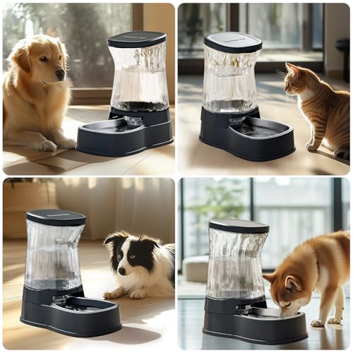 Gardner Pet Automatic Dog Water Dispenser Gravity Stainless Steel Water Waterer Feeder, 100% BPA-Free Large Capacity Water Feeding Bowls for Medium & Large-Sized Dogs,Cats, Other Pets -(2.1 Gallons) - color: Dark Grey, size: 2.1 Gallon