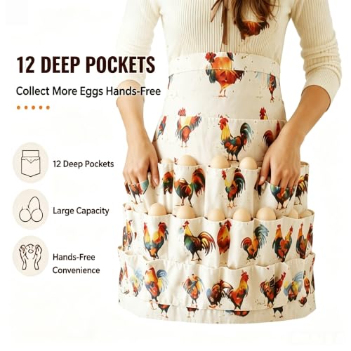 Egg Collecting Apron, 10 Deep Pockets Chicken Egg Gathering Bag | 10 deep pockets keep eggs secure while adjustable fit and durable fabric make farm egg collecting fast and convenient. - color: Beige