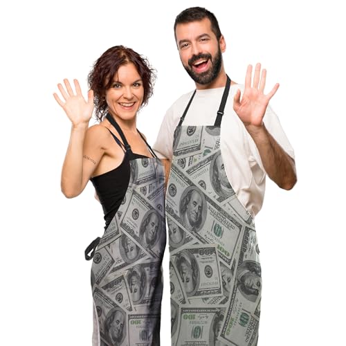 Kitchen Apron for Women Money Dollars Cooking Aprons for Men for Cooking Restaurant BBQ Painting Crafting Gardening 27” (W) x 31” (H), Waterproof Aprons - color: Dollars