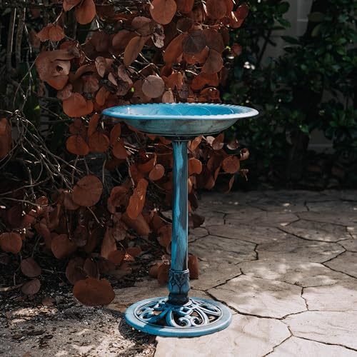Backyard Expressions Outdoor Garden Bird Bath - Blue - Weather Resistant Polyresin - 27 Inch - color: Blue