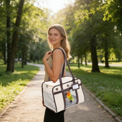 Sanmoncare Airline Approved Bird Carrier for Parrots, Travel Bird Cage Carrier for Cockatiels Conures Small Birds, Portable Pet Carrier Bag with Removable Tray, Breathable Mesh Windows, White - color: Sleek White