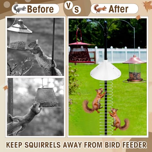 2 Set 19 Inch Squirrel Baffle and Squirrel Barrier Spring Device Metal Coil for Bird Feeder Pole, Outside Pole Mount Stopper & Bird House Guard for Outdoor Shepherd Hooks (White) - color: White