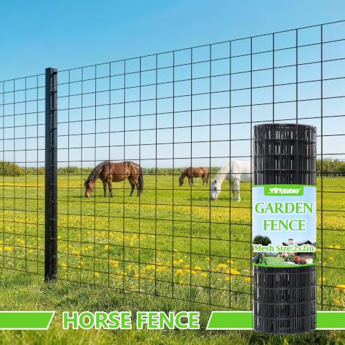 Black PVC Coated Welded Wire Fencing,2"x2" 16 Gauge,60inch H x 100ft L Garden Wire Fence Roll,2/3/4/5/6ft Tall x 50/100 ft Long Vinyl Coating Metal Wire Mesh for Yard,Farm,Dog,Vegetable Protection - color: Black, size: 2"x2" 60inx100ft