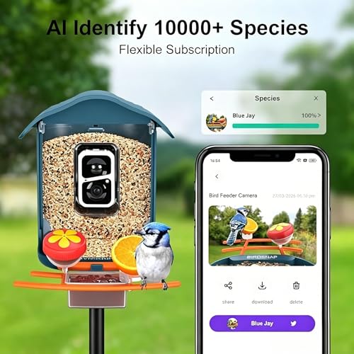 birdsnap® PAV Bird Feeder with Camera Solar Powered 2K Live Video 32GB Card | AI Bird Species Identification, Instant Arrival Alerts, IP65 Waterproof, Wild Bird Feeders for Outdoors, Gift for Bird Lovers - color: Blue