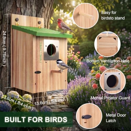 CHILDLION 2 Pack Bird Houses for Outside Clearance with Metal Guard, Fir Wooden Bird Houses, Hanging Bird Nesting Box for Backyard Garden Wild Birds