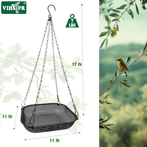 Hanging Platform Bird Feeder, 11 in Square, Black | Stainless Steel Mesh Seed Tray, Backyard & Patio, Outdoor Use - color: Black - Square