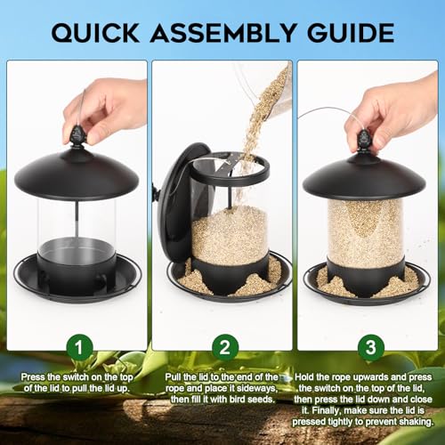 Gbekery Metal Bird Feeders for Outdoors Hanging, Weather Resistant Wild Bird Feeder with 360 Degree Feeding Tray, Black - color: Black