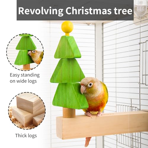 Bird toys & Bird Perch, Bird Wooden Block Chewing Toy Parrot Foraging & Puzzle Toys Bird Cage Accessories for Conures Parakeets Cockatiels Lovebirds African Grey Macaws (Revolving Christmas Tree) - color: Revolving Christmas Tree