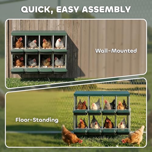 PawHut Chicken Nesting Boxes 8 Compartment for Hens Ducks, Silver | Two-Tier Egg Laying Boxes, Vented Holes, Easy Egg Collection, Metal Nesting Boxes for Chickens - size: 43.7"L x 21.7"W x 37.6"H, style: Open Front