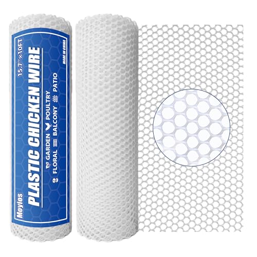 2 Pack 500GSM 15.7in x 10ft White Plastic Chicken Wire Mesh | Ideal for decorative fences, poultry, rabbits, dogs, garden beds, balcony screens, floral guards & DIY.Easy to cut and bend - color: 20ft White