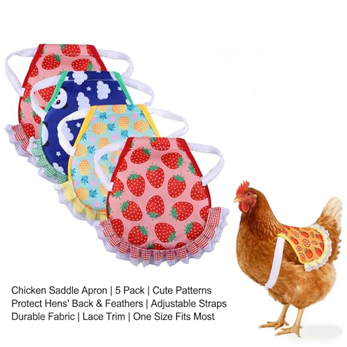 JINGYAN 5-Pcs Pet Chicken Apron Set with Elastic Shoulder Straps-Waterproof Printed Vest Wing Back Protector for Hen PoultryProtection Equipment Accessories