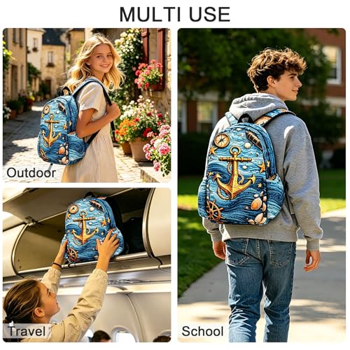 Nautical Kids Backpack School Backpack Teens Bookbag for Girls Boys Hiking Camping Travel Sports - color: Nautical