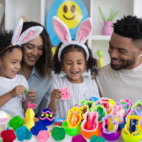 Waybla 12-Pack Prefilled Easter Eggs with Modeling Dough & Easter-Shaped Cutters, Non-Candy Easter Gift Easter Basket Stuffers for Kids