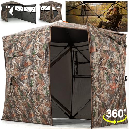 Portable Hunting Blind - 270°/288°/360°See Through with Floor Mat Dual Door - size: 360° See Through(2-3 Person)