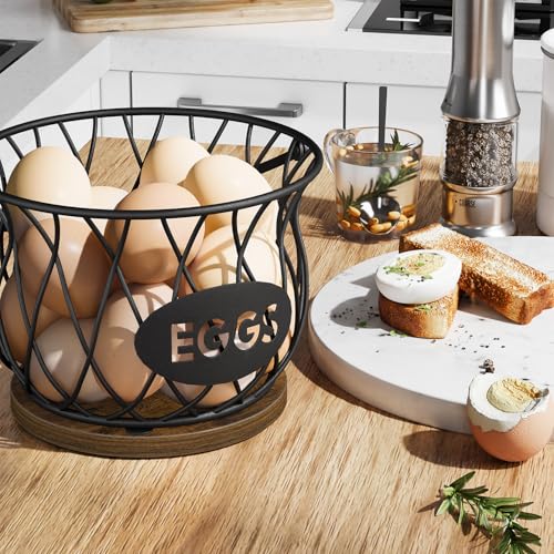YINMIT Chicken Egg Basket, Round Egg Collecting Basket for Gathering Fresh Eggs, Farmhouse Wire Egg Basket with Handle, Egg Collector with Heavy Base for Kitchen Countertop