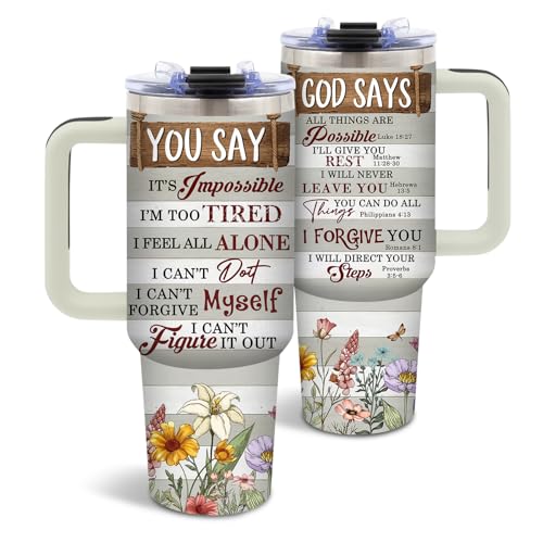 DUUV Christian Tumbler 40oz, Insulated Christian Gifts for Women | Bible Verse Tumbler Leakproof, Religious Gift for Christians, Faith Based Ideal Gift, God Says All Things Possible, 1 Pack - color: Inspiring God