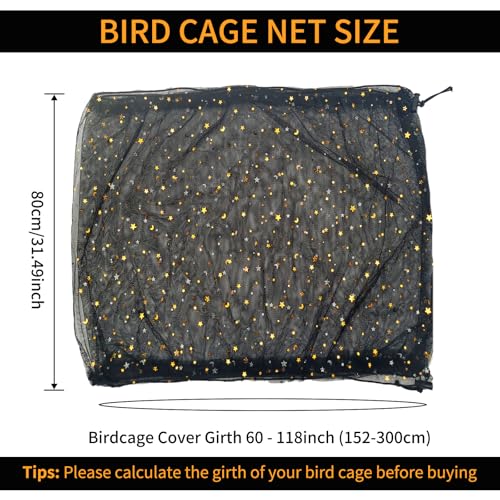 Bird Cage Seed Catcher, 60-118'' Large Bird Cages Cover, 31.5'' H Adjustable Nylon Bird Cage Mesh Net, Soft Airy Bird Cage Skirt Guard Accessories for Parrot Parakeet Macaw (Black) - color: Black, size: Large