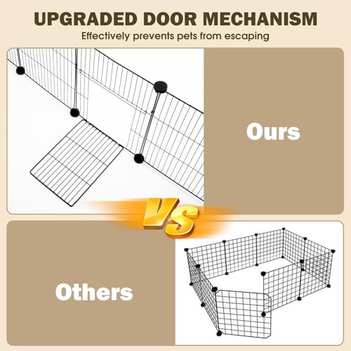 20 Panels Small Animal Playpen with Removable Top Cover & Waterproof Mat - Durable Metal Wire Yard Fence for Guinea Pigs, Rabbits - Indoor & Outdoor Pet Cage - style: 12-Panel Metal with roof