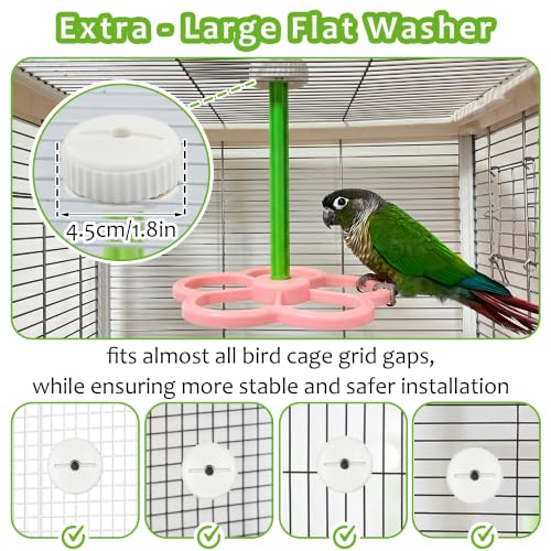Washable Bird Spinning Perch Toy, with 1.8'' Washer Fit Most Cages | 360° Rotation Perch with Anti-Slip Texture, Sturdy Hanging Parakeet Cage Toy for 1-2 Birds Cockatiels Budgies Lovebirds - color: Pink
