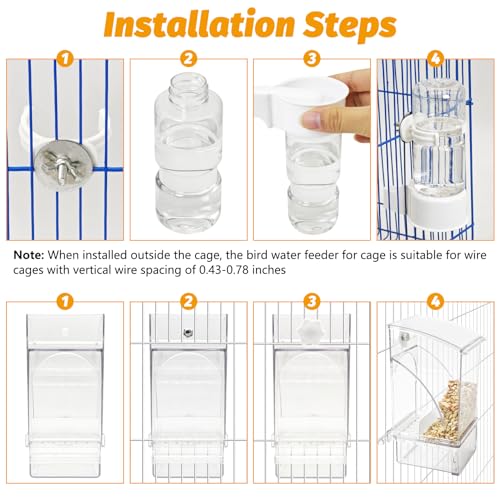 BNOSDM No Mess Bird Feeder Water Dispenser Set Automatic Parrot Feeder Drinker Transparent Food Container 3 Pcs Parakeet Cage Accessories for Cockatiel, Budgies, Conure, Lovebird, Finch (Transparent) - color: Transparent + 2 Pcs Bird Water Dispenser Set
