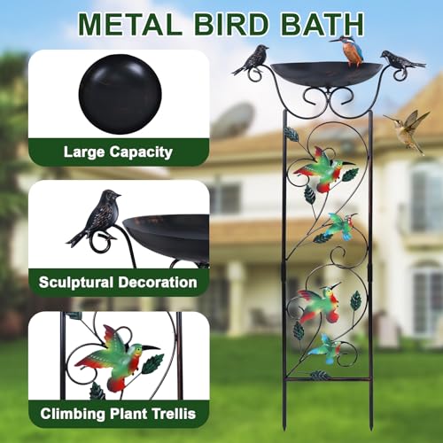 hogardeck 35” Metal Bird Bath with Garden Trellis for Climbing Plants Outdoor, Vintage Hummingbirds Decorative Birdbath, Garden Decor Metal Plant Support for Climbing Flowers - style: 1 Pack