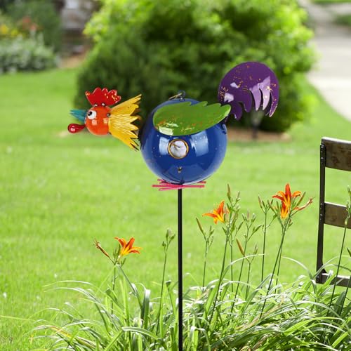 37" Bird Houses for Outside, Outdoor Metal Rooster Birdhouse with Hanging String & Poles for Patio, Yard, Garden - style: Rooster