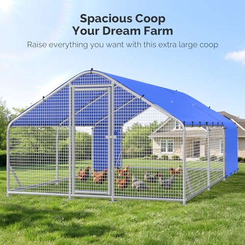 Sino Luban Large Metal Chicken Coop Run with Galvanized Hardware Cloth for 30 Chickens/Ducks, Chicken Runs for Yard with Waterproof Cover, Chicken Enclosure Pen Outdoor, Walk-in Poultry Cage