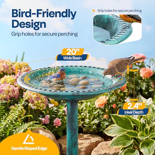VIVOHOME Bird Bath for Outside, Polyresin Pedestal Birdbath, Green | Weather-Resistant, 20-Inch Bowl, 28-Inch Height, for Outdoor/Garden, Bird-Friendly, Easy to Clean - color: Green