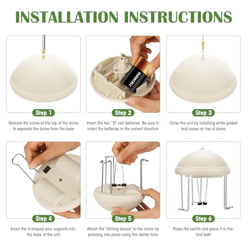 Buzzlett Upgraded Bird Bath Water Circulator, Water Agitator for Bird Bath | Battery Powered, Energy Saving Switch Design, Creates Continuous Ripples to Attract Birds