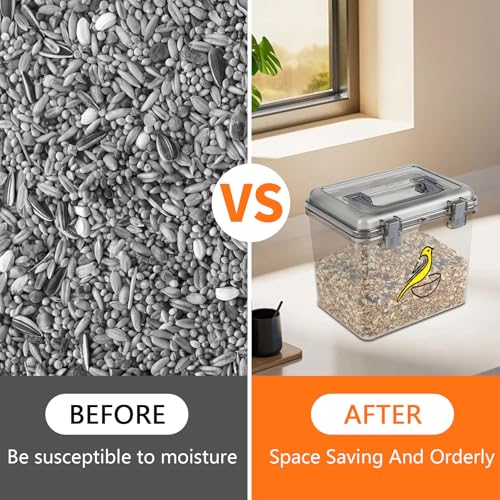 Bird Seed Storage Container 2 Pack Clear Bird Seed Container10Ib Indestructible Bird Seed Container Bird Seed Holder with Handle|for Wild Bird Seed Hermetically Or Mealworms Storage Outdoor Feeding
