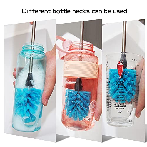 Long Bottle Brush, 17 in Bendable Cleaner Brushes for Cleaning Neck Beer Bottles, Wine, Baby Bottles, Water Bottles, Tumblers, Flask, Bird Feeder, Vase, Pipes and Brewing Supplies Black + Blue/2Pack - color: Black+blue
