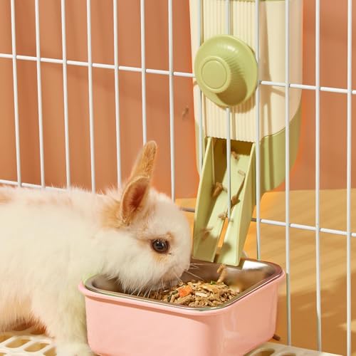 Pet Hanging Bowl for Crates, 2 in 1 Small Dog Bowl Puppy Removable Stainless Rabbit Cat Feeder Food Water Bowls for Puppy Cat Bird Rabbit Hamster Guinea Pig Ferret Small Animals - color: Pink